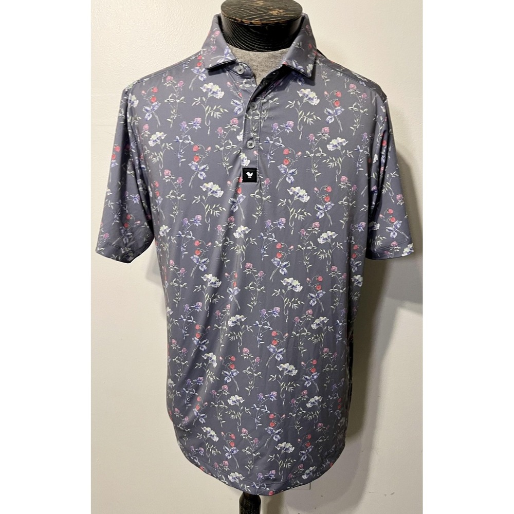 Bad Birdie Polo Shirt Mens Large Gray Floral‎ Golf Performance Lightweight Top